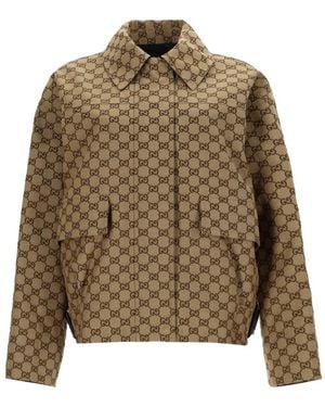 Gucci Jacket With Gg Motif, Cotton Coat - Brown