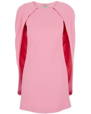 Alberta Ferretti Crew Neck Dress With Cap Sleeves And Draped Shoulders - Pink
