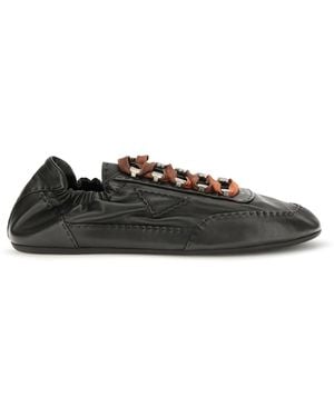 Prada Collapse Aged Nappa Leather Trainers Lace Up - Black