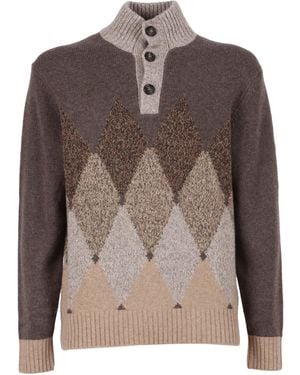 Ballantyne T Neck Pullover Button - Brown