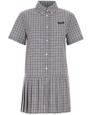 Miu Miu Embroidered Cotton Mini Shirt Dress - Grey