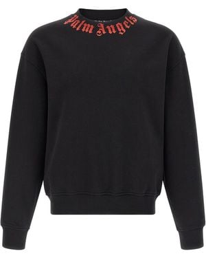 Palm Angels Neck Logo Brushed Cotton Sweatshirt - Black