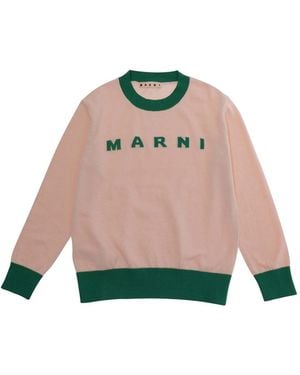 Marni Kids Crew Neck Sweater Cotton Tops - Pink