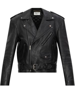 Saint Laurent Leather Jacket With Belt - Black
