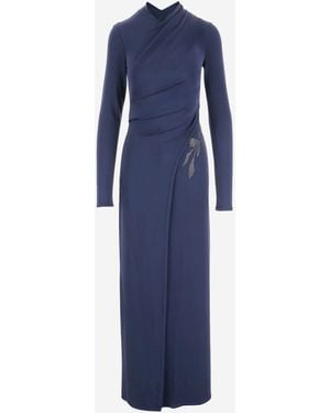 Giorgio Armani Stretch Viscose Jersey Long Dress With Rhinestones - Blue