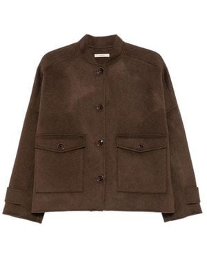 Sessun Button-Up Boxy Jacket - Brown