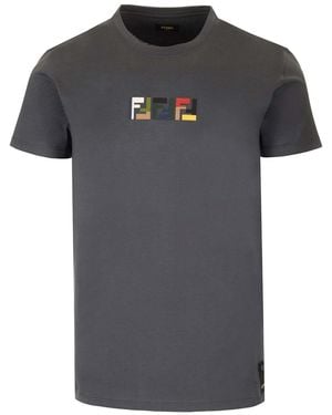 Fendi Ff Logo Embroidered T-Shirt - Black