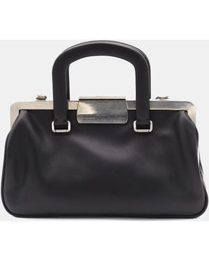 Max Mara Calf Leather Top Handle Bag - Black