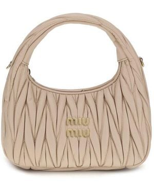 Miu Miu Beige Lamb Ovis Aries Shoulder Bag - Metallic