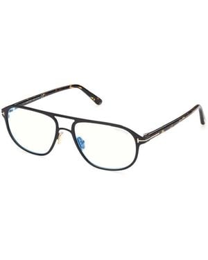 Tom Ford Eyeglasses Aviator Full Rim, Shiny Frame And Clear--Light Block Lenses Lens Ft5751-B001 - Metallic