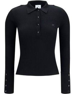 Courreges Ribbed Knit Polo Shirt Viscose; Polyester - Blue