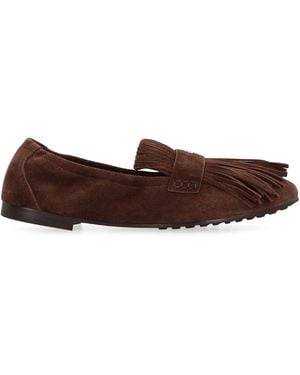Tory Burch Fringed Ballet Flats Leather Loafers - Brown
