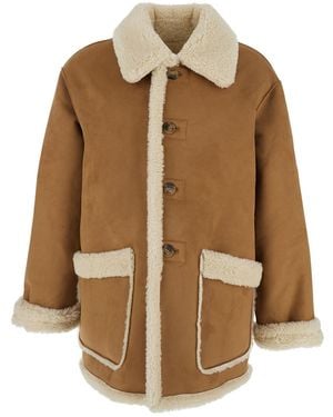 DUNST Reversible Shearling Jacket With Classic Collar And Two Front Patch Pockets - Brown