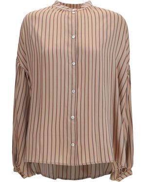 Kristina Ti Silk Blend Striped Shirt Viscose - Brown