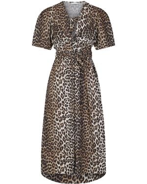 Ganni Cotton Dress With Leopard Print - Multicolour