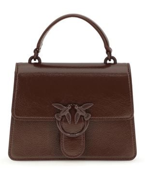 Pinko Shiny Leather Love One Top Mini Handbag Goatskin/Hircus Goatskin Handbags - Brown