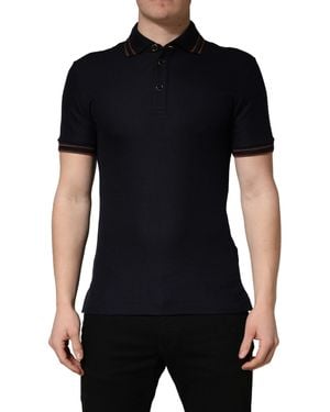 Dolce & Gabbana Dark Silk Short Sleeve Polo T-Shirt - Black