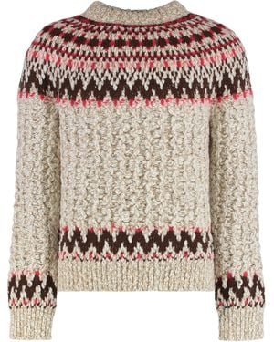 Moncler Sweater Wool Jacquard Virgin Sweatshirts - Natural