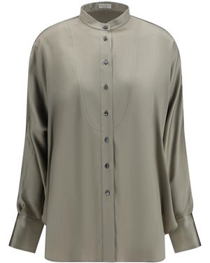 Brunello Cucinelli Silk Shirt With Monili Details - Grey