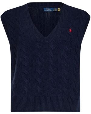 Polo Ralph Lauren Vest Cable-Knit Wool-Cashmere Knitwear - Blue