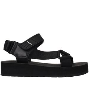 Prada Fabric Flat Sandals - Black