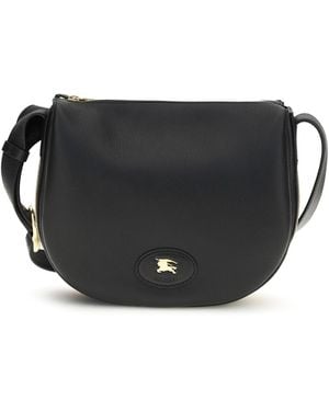 Burberry Embossed Leather Shoulder Bag With Logo Patch - Black