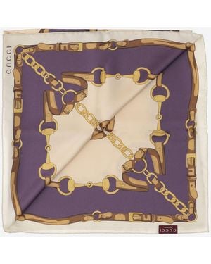 Gucci Printed Silk Twill Scarf - Purple