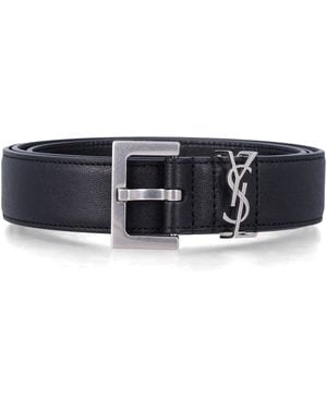 Saint Laurent Cassandre Leather Belt Lamb Skin - Black