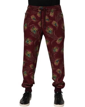Dolce & Gabbana Peacock Feather Print Jogger Trousers Polyester Elastane - Red