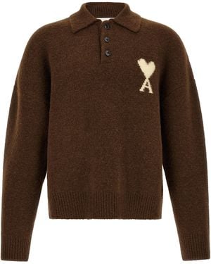 Ami Paris Alpaca Leather Polo Shirt - Brown