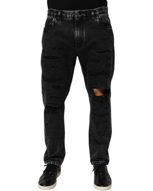 Dolce & Gabbana Distressed Ripped Denim Jeans - Black