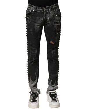 Dolce & Gabbana Studded Distressed Jeans - Black