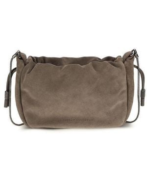 Brunello Cucinelli Brown Calf Leather Bos Taurus Shoulder Bag - Grey