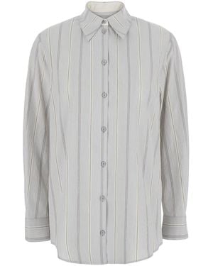 Low Classic Shirt With Classic Collar And All-Over Striped Motif - Grey