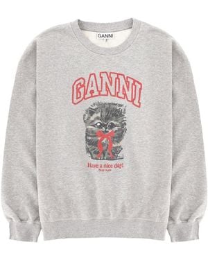 Ganni Sweatshirt With Print Organic Cotton Sweatshirts - White