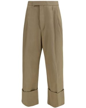 Thom Browne Cotton Gabardine Trousers With Double Pleats - Green