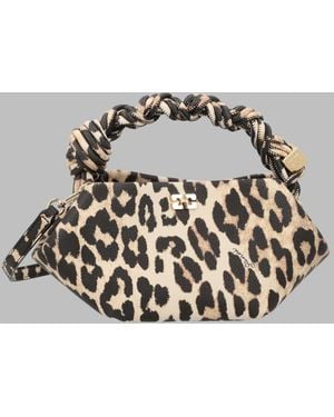 Ganni Leopard Print Top Handle Bag - Metallic