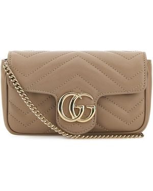 Gucci Cappuccino Leather Mini Marmont Clutch - Brown