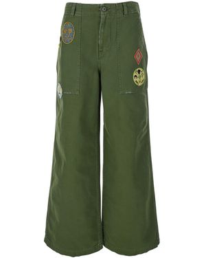 Roy Rogers Old Glory Palazzo Style Jeans With Patch Embellishments On The Pockets - Green
