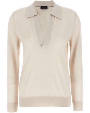 Brioni Cashmere And Silk Blend Polo - Natural