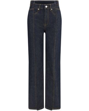 Ganni Slub Denim Fold Jeans Cotton; Viscose; Polyester - Blue
