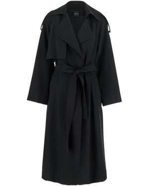 Le Plain Double-Breasted Trench Coat With Matching Belt - Black