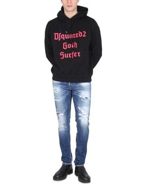 DSquared² Sweatshirt With Logo Print Cotton Sweatshirts - Blue