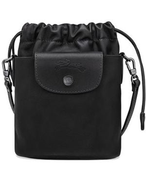Longchamp Drawstring Closure Bag Leather: 100. Bucket - Black