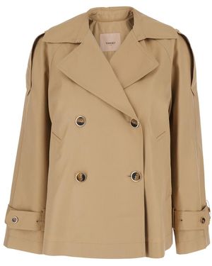 Twinset Short Double-Breasted Trench - Natural