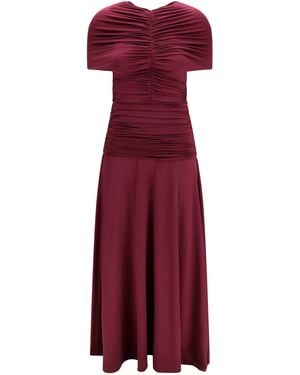 Self-Portrait Ruched Midi Dress Jersey Viscose; Elastane - Red