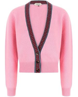 Versace Greek-Motif Jacquard Trim Cardigan - Pink