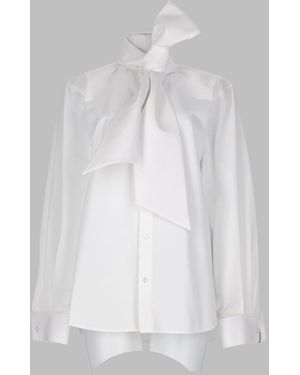 Saint Laurent 100% Cotton Poplin Shirt With Neck Lavallière - White