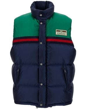 Gucci Sleeveless Down Jacket With Logo Patch - Blue