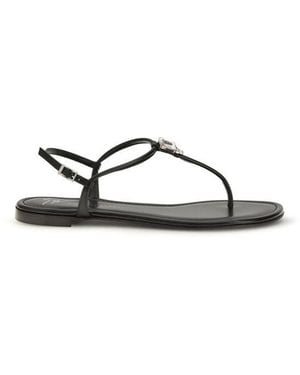 Giuseppe Zanotti Calf Leather Bos Taurus Flat Sandals - Black